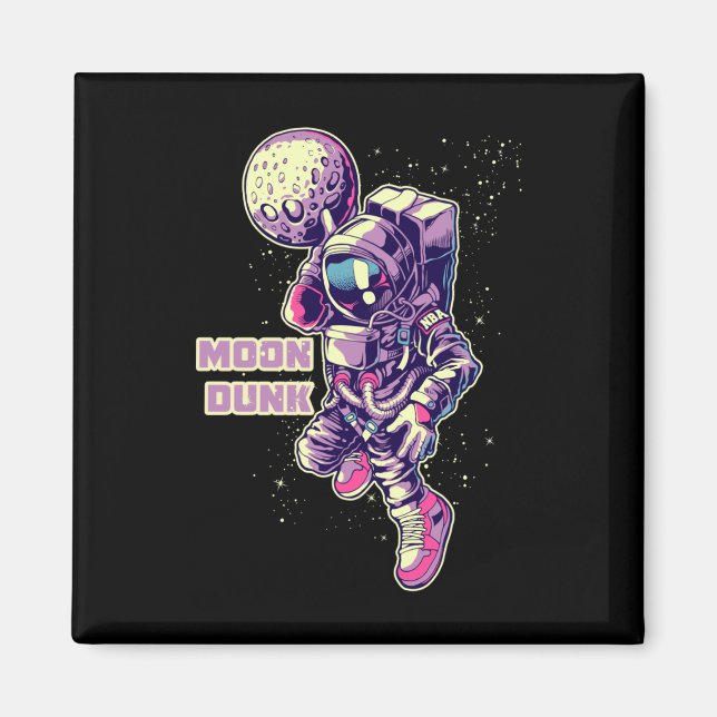 Astronaut Spaceman Basketball Player Dunking Moon  Magnet (Front)