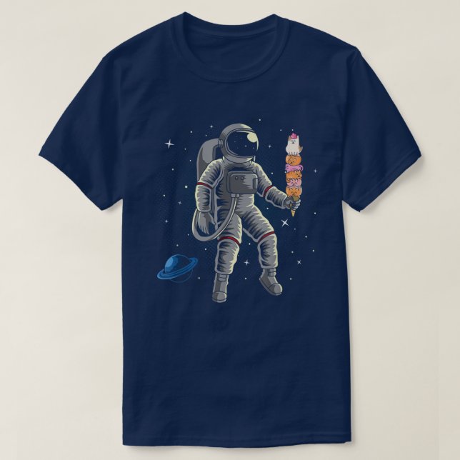 Astronaut Spaceman Ice Cream Cats Planets Space Dw T-Shirt (Design Front)