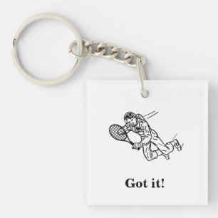 Astronaut Spaceman Tennis Player With Text Key Ring