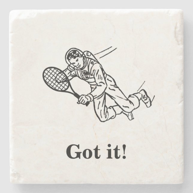 Astronaut Spaceman Tennis Player With Text Stone Coaster (Front)