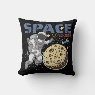 Astronaut Spacewalking and Exploring Illustration Cushion