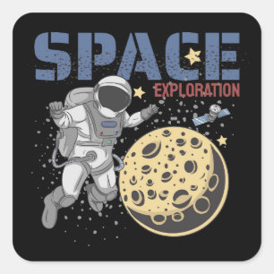 Astronaut Spacewalking and Exploring Illustration Square Sticker