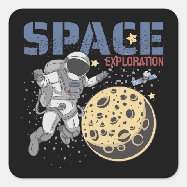 Astronaut Spacewalking and Exploring Illustration Square Sticker (Front)