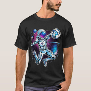 Astronaut Spiking Volleyball in Space - Futuristic T-Shirt