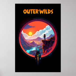 Astronaut standing on a cliff overlooking  poster