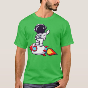 Astronaut Standing On Rocket Cartoon T-Shirt