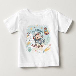 Astronaut Stars Rocket Planet Boy 1st Birthday Bab Baby T-Shirt