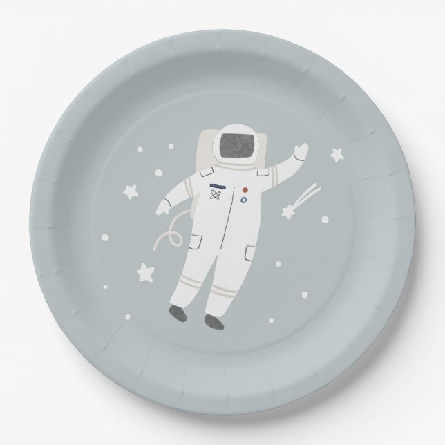 Astronaut & Stars Space Birthday Party Paper Plate (Front)