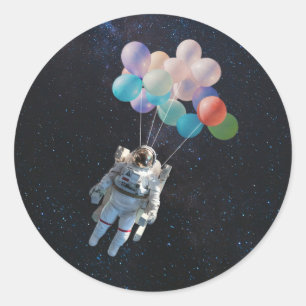 Astronaut Stars & Space Colourful Balloons Classic Round Sticker