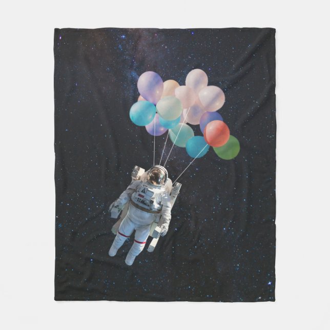 Astronaut Stars & Space Colourful Balloons Fleece Blanket (Front)