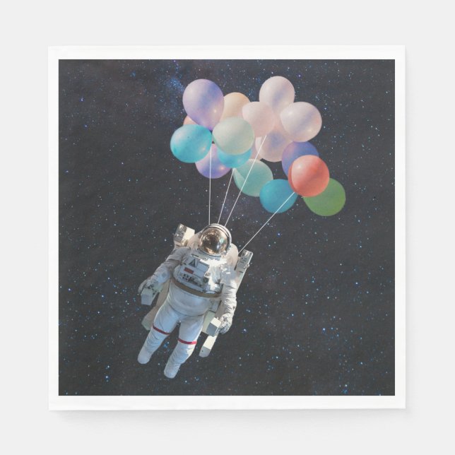 Astronaut Stars & Space Colourful Balloons Napkin (Front)