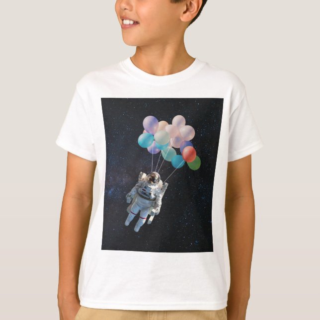 Astronaut Stars & Space Colourful Balloons T-Shirt (Front)