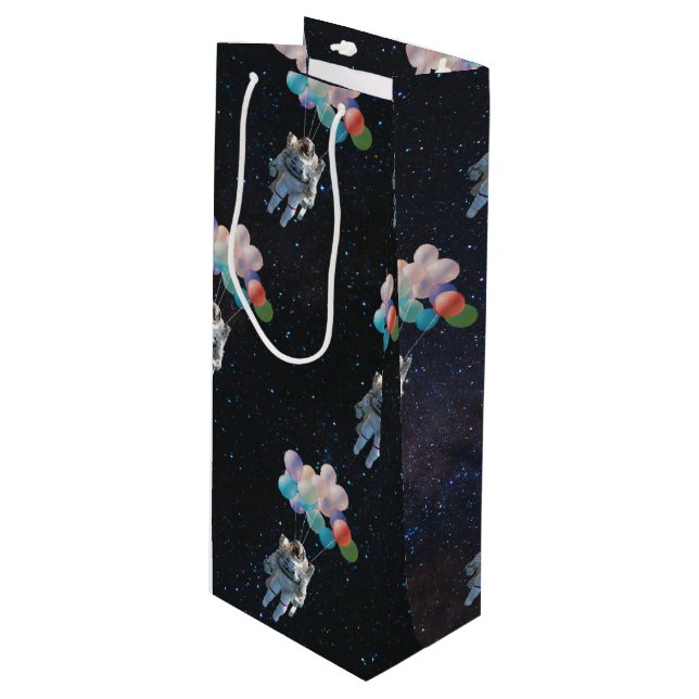 Astronaut Stars & Space Colourful Balloons Wine Gift Bag (Front Angled)
