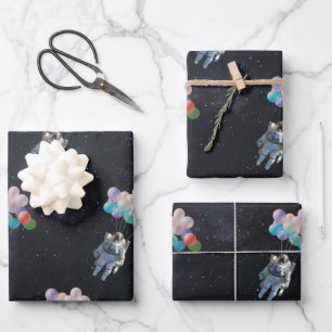Astronaut Stars & Space Colourful Balloons Wrapping Paper Sheet