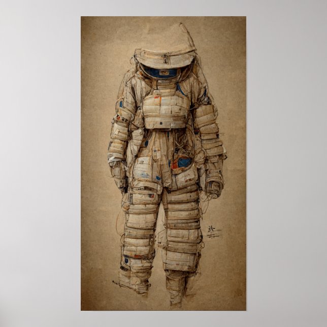 Astronaut suit, sketche Leonardo da Vinci style Poster (Front)