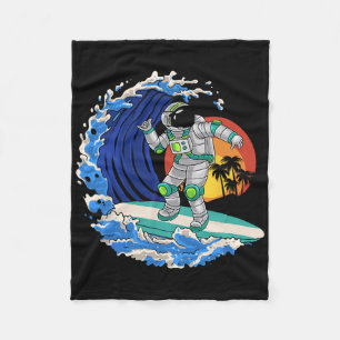 Astronaut Surfer, Astronaut Riding Wave, Astronaut Fleece Blanket