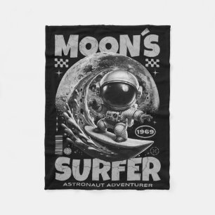 Astronaut Surfer Design, Moon Surfing Space Cosmic Fleece Blanket