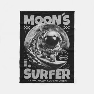 Astronaut Surfer Design, Moon Surfing Space Cosmic Fleece Blanket