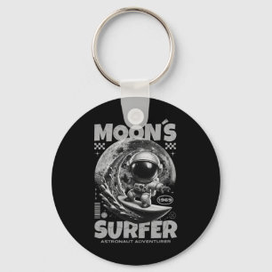 Astronaut Surfer Design, Moon Surfing Space Cosmic Key Ring
