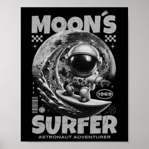 Astronaut Surfer Design, Moon Surfing Space Cosmic Poster