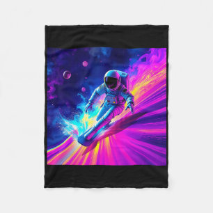 Astronaut Surfing Cosmic Rainbow Wave Graphic Desi Fleece Blanket