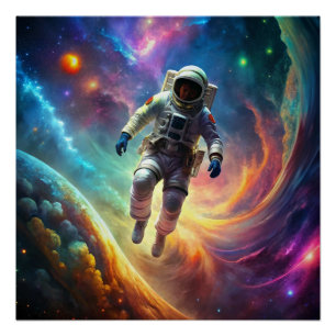 Astronaut Suspended inSpace Amidst Swirling Nebula Poster