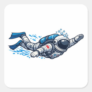 Astronaut Swimming Square Sticker