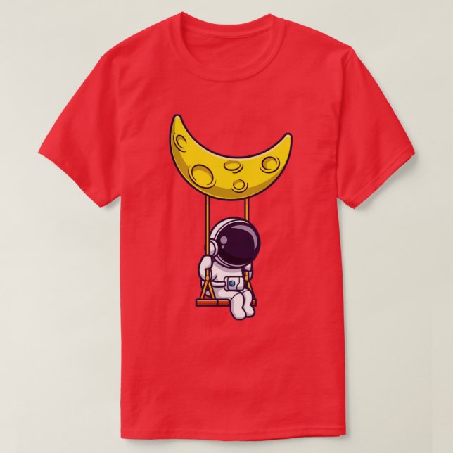 Astronaut Swing On The Moon Cartoon T-Shirt (Design Front)