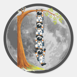 Astronaut Teamwork Tree Classic Round Sticker