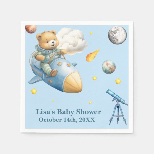 Astronaut Teddy Bear Baby Shower Napkin (Front)