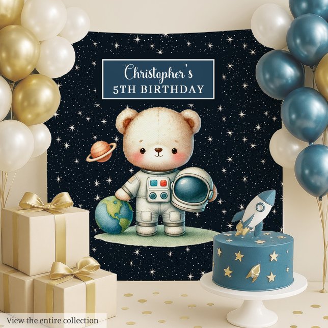 Astronaut Teddy Bear Backdrop for Boy’s Party Tapestry (Astronaut Teddy Bear Backdrop for Boy’s Party)