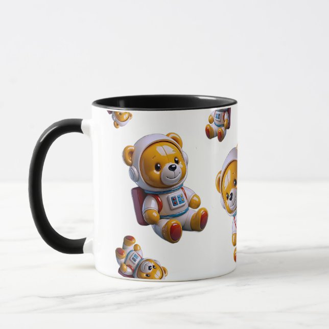 Astronaut Teddy Black Mug (Left)