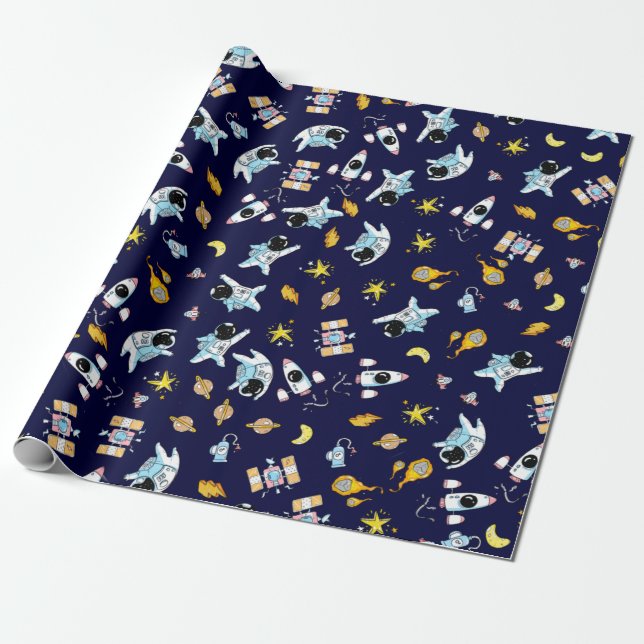 Astronaut theme in space wrapping paper (Unrolled)