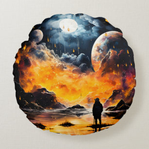 Astronaut Traveller Cosmic Horizon Journey Round Cushion