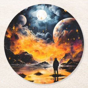 Astronaut Traveller Cosmic Horizon Journey Round Paper Coaster