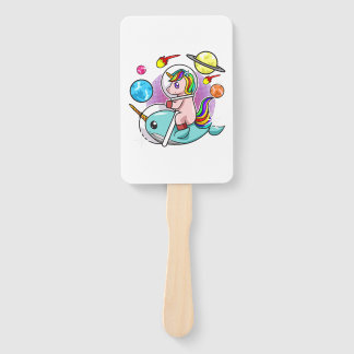 Astronaut Unicorn Riding Narwhal Space Universe Hand Fan