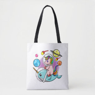 Astronaut Unicorn Riding Narwhal Space Universe Tote Bag