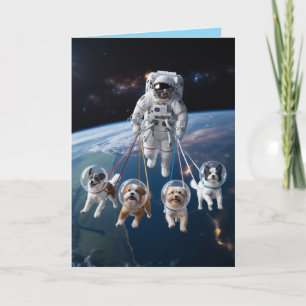 Astronaut Walkin' the Dog Card