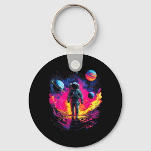 Astronaut Walking in Galaxy Outer Space Explorer Key Ring