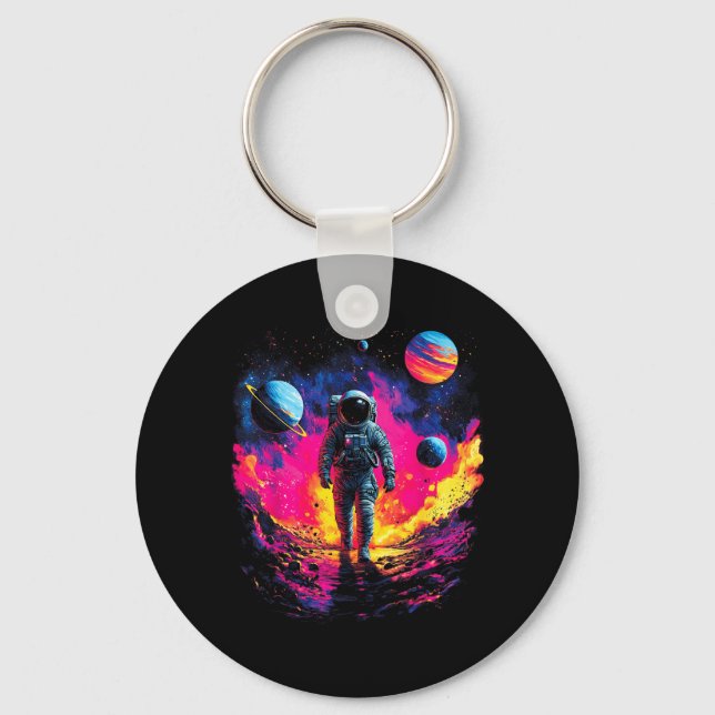 Astronaut Walking in Galaxy Outer Space Explorer Key Ring (Front)