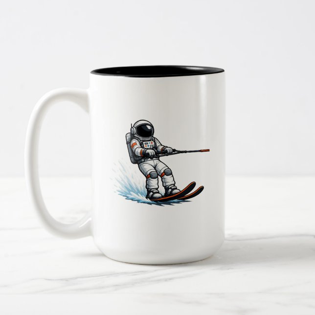 Astronaut Water Skiing Two-Tone Coffee Mug (Left)