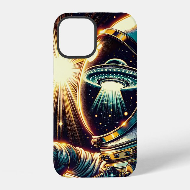 Astronaut with a Reflection of a UFO  iPhone Case (Back)