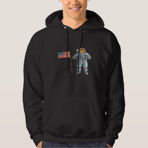 Astronaut With American Flag Space Moon USA Hoodie