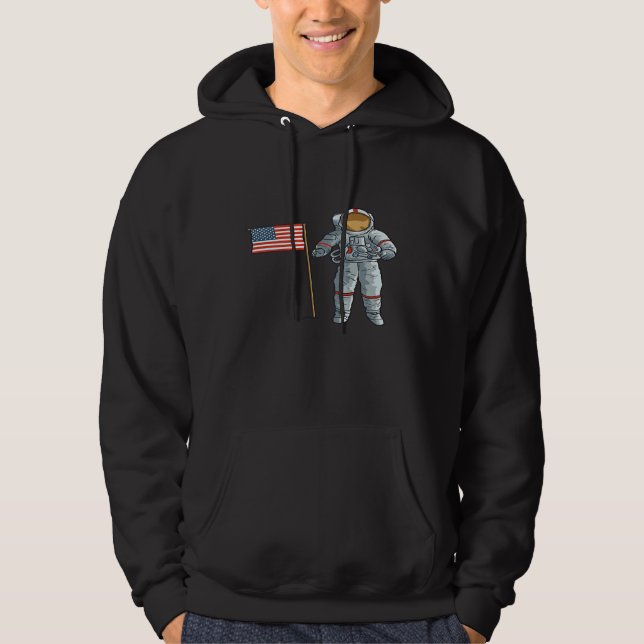 Astronaut With American Flag Space Moon USA Hoodie (Front)