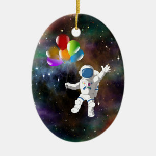 Astronaut with Balloons Ceramic Tree Decoration