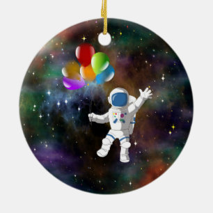 Astronaut with Balloons Ceramic Tree Decoration