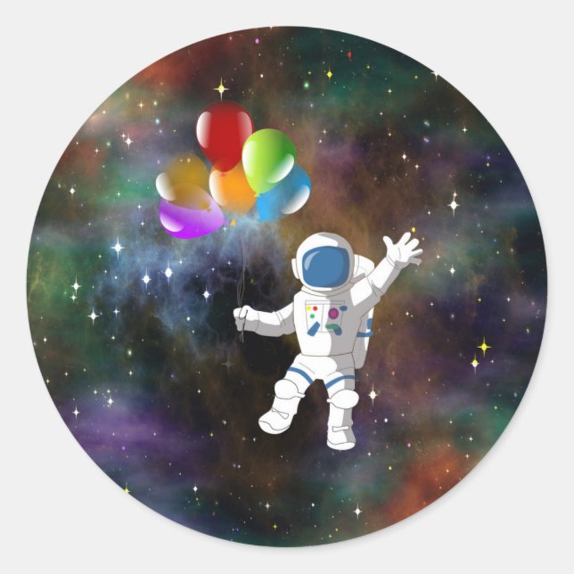 Astronaut with Balloons Classic Round Sticker (Front)