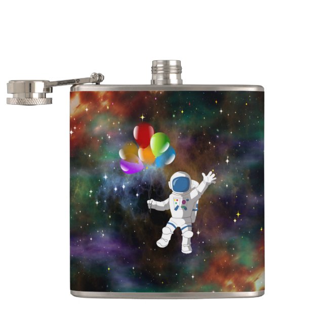 Astronaut with Balloons Hip Flask (Opened)