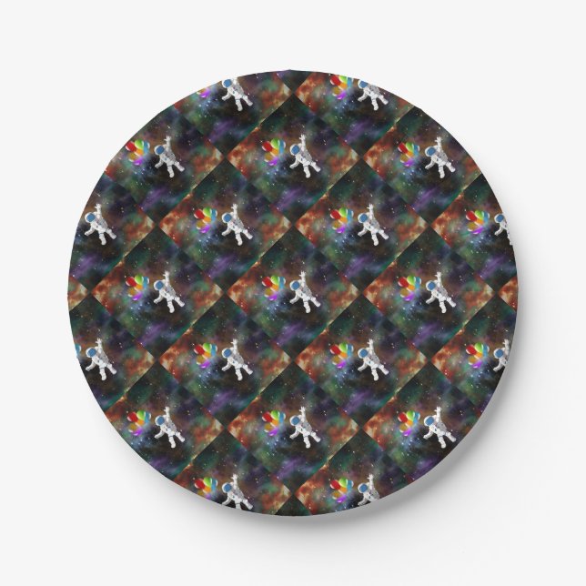 Astronaut with Balloons Paper Plate (Front)