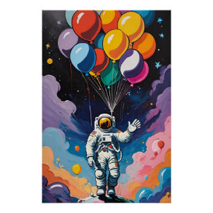 Astronaut with colourful balloons in space  poster